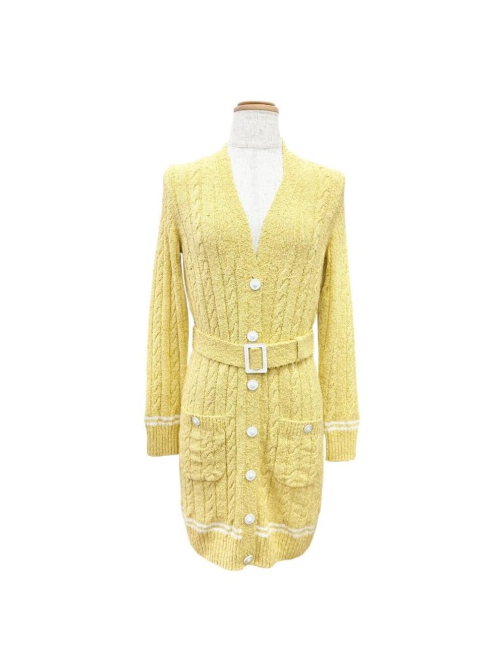 Chanel Lion Button Belt V-neck Long Sleeve Knit Long Cardigan Yellow 34